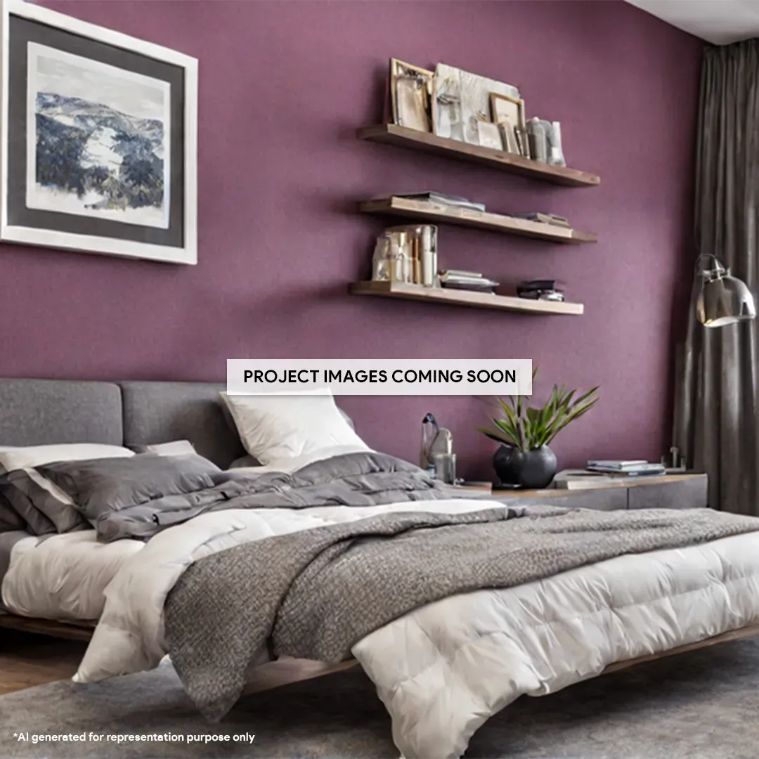 Living room with orange sofa and wooden partition
