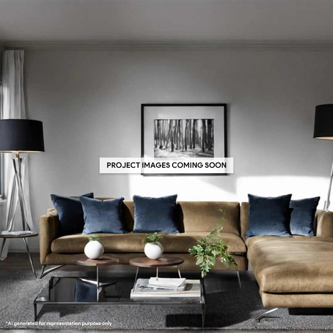Elegant living room with blue ottoman